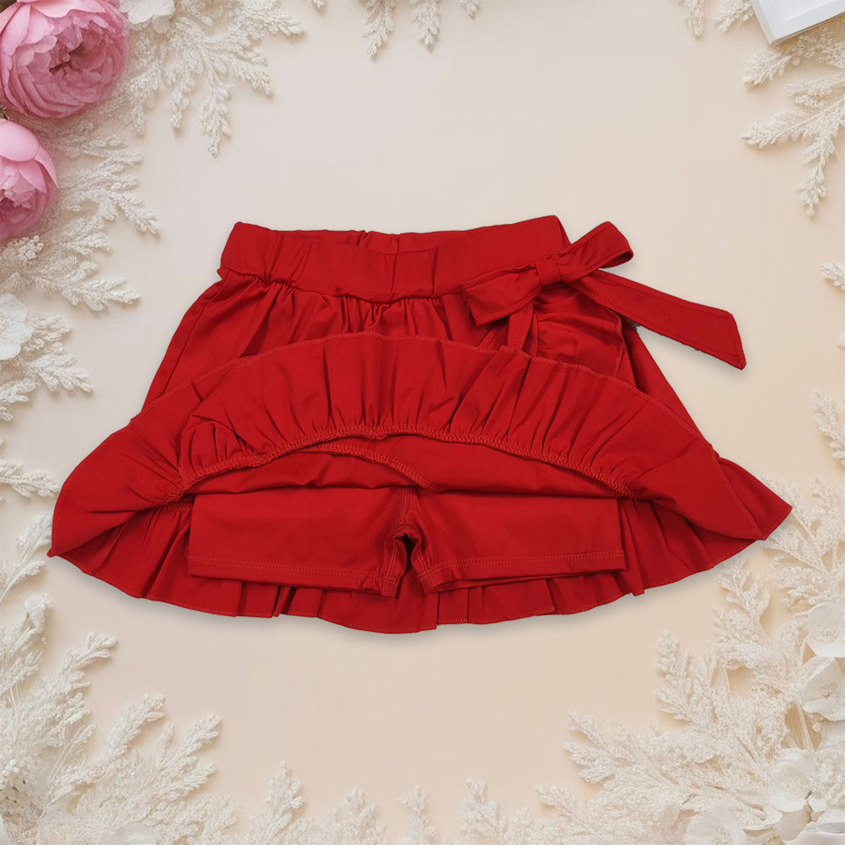 Baby Clothing Wholesale - Kinder Aktiv-Skort Kleidung Atmungsaktiver Roter Yoga-Aktiv-Rüschen-Minirock