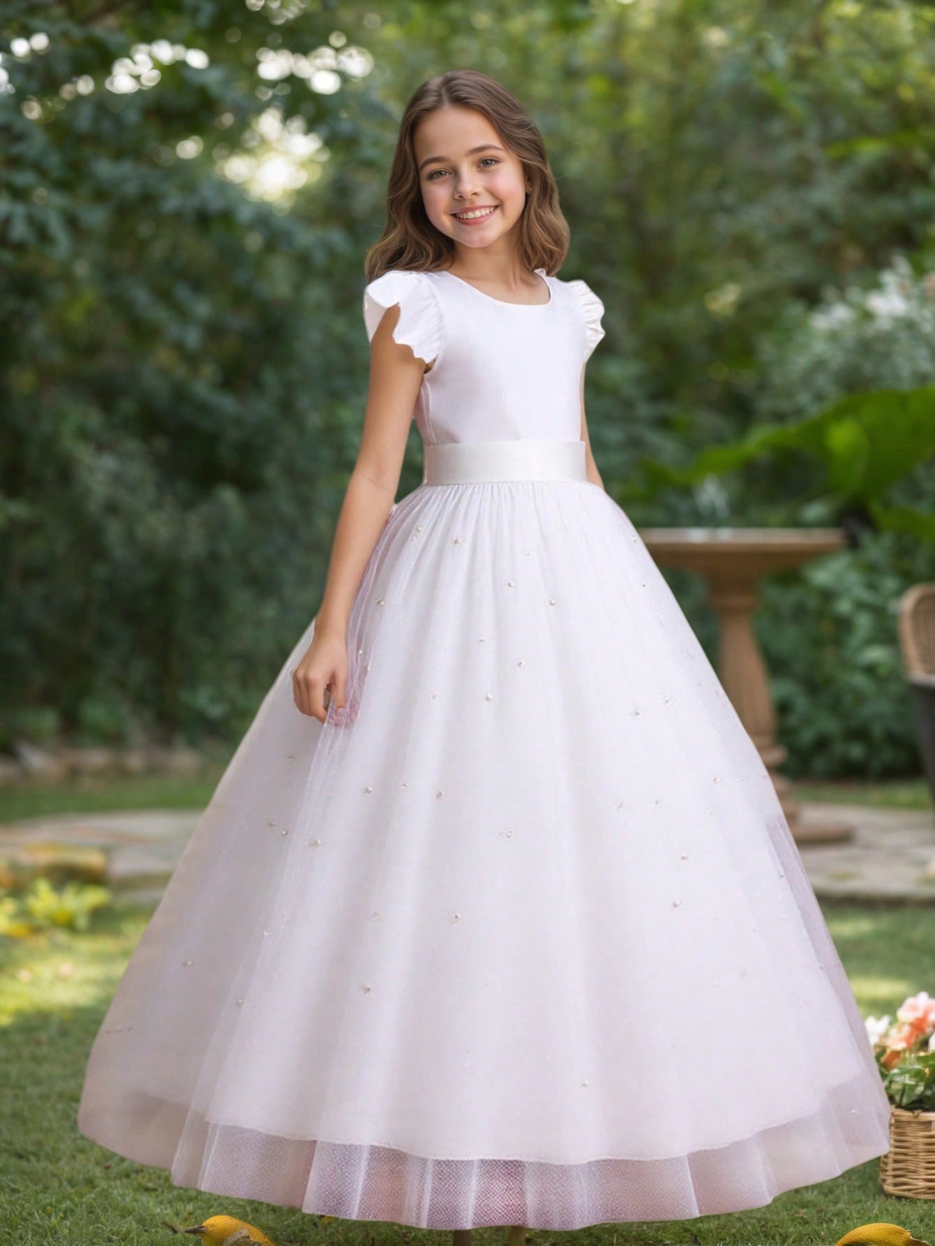 Baby Z Clothing - Sommerliches Mädchen-Blumen-Geburtstagskleid aus Tüll, rückenfreies Hochzeitskleid