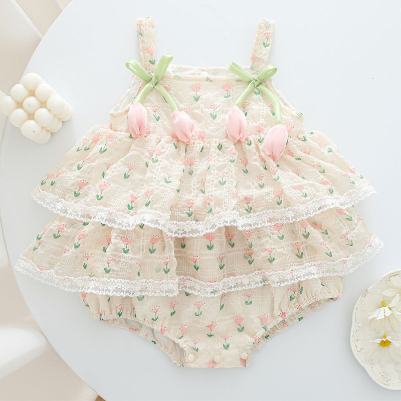 Baby Clothing Brands - 2026 Baby Mädchen Sommer Prinzessin Träger-Bodysuit