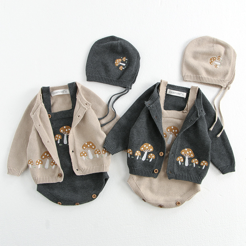 Knit Cardigan Infant - 0-3 Jahre Herbst-Babypullover, Mädchen-Strickjacke mit Pilz-Stickerei,