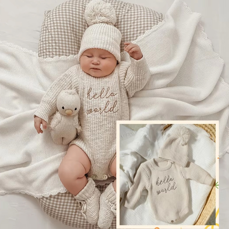 Baby Clothing Brands - Ylsteed Hello World Strick-Fotografie-Strampler für Neugeborene